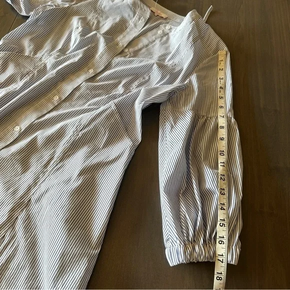 Parker Pinstripe Long Sleeve Button Down Toe Waist Dress Small - Picture 10 of 10